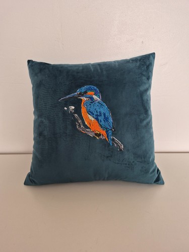 Handmade teal velvet cushion - handmade,
