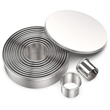 12Pcs Round Biscuit Cookie Cutters Set Stainless Steel Pastry Cutter Baking as