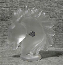 French Art Vannes Clear Frosted Glass Horse Head Crystal Paperweight/ Figurine