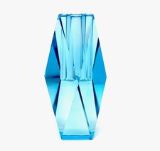 IN VOGUE Murano Style Art Glass Faceted Design Block Vase Vessel Ice Blue