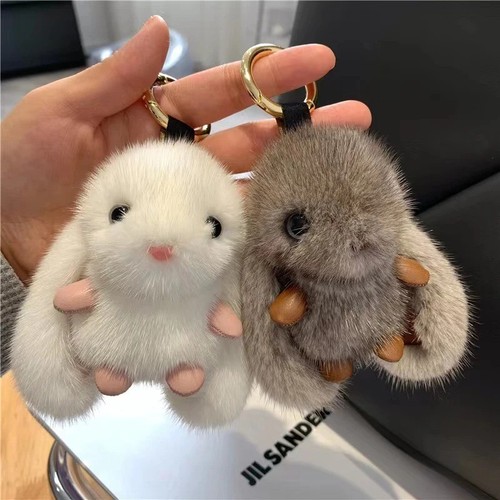Cute fluffy rabbit keychain - cute,