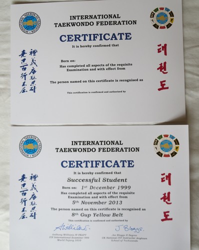 Itf taekwondo certificates - itf,