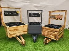 *NEW*Homemade Handmade Wooden Wheelbarrows 'Home' 'Welcome' Garden Plant Outdoor