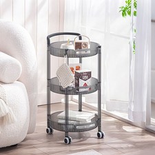  Multi-purpose Round Trolley Cart Living Room Bedroom 3 Tier Drinks Snack Rack