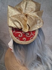 Gold Vintage 1950s Fascinator Headband - Handmade Unique Sparkly Gold & Dark Red