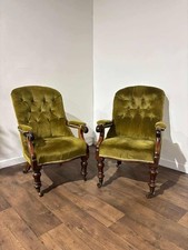 Near Pair of Victorian Mahogany Open Armchairs