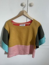 L.F.MARKEY Block Colour Short Sleeve 100 % Linen Shirt Blouse Top Size UK 8 NEW 