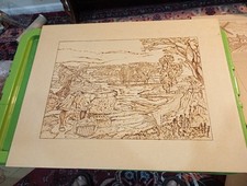Pyrography Ancient Rural Scene Vintage Style