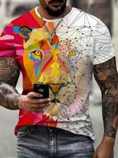 T Shirt Digital Lion King Red White Abstract Novelty Fashion Graphic Print Silky