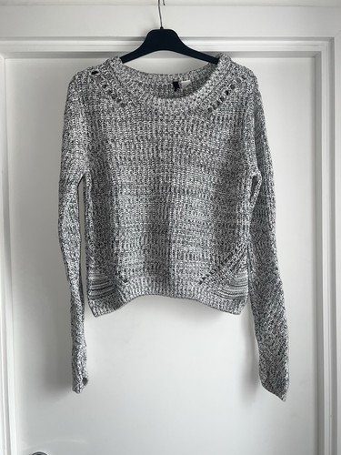 Black white marled knit - black,