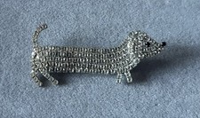 Vintage Rhinestone Dachshund Brooch, Silver Tone Dog Pin, See Description