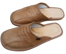 Men's Leather Slippers Brown Slip On Shoes Size 7 - 13 Summer Mules Scuff Beach
