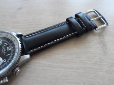 Black Leather Pilot Watch Strap for Rotary Chronospeed Watch 22mm Quick Release