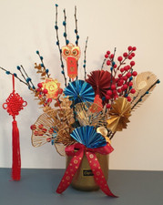 Chinese New Year CNY 45cm Table Decoration Pussy Willow Blue FLOWER BASKET Gift