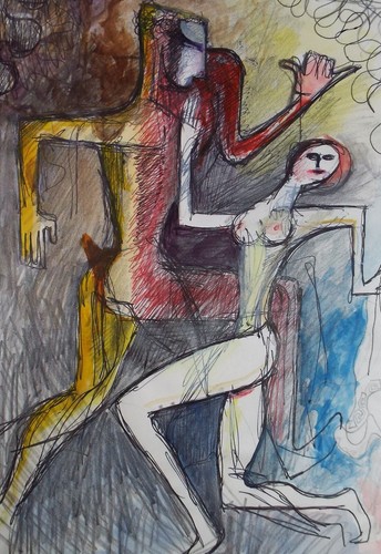 Original ink coloured pencil - ink, &