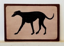 Folk Art Black Walking Greyhound Lurcher Silhouette  Painting  8" x 5.5"