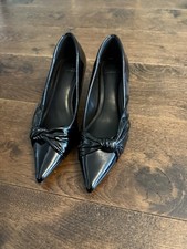NEXT Forever Comfort Black Patent Kitten Heel Court Shoes Pointed Size UK 6.5