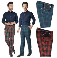 Men's Retro Vintage Sta Press Stewart Tartan Golf Trousers 60s 70s Slim Fit Mod