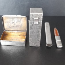 Antique Silver Hallmarked Lipstick Case, Snuff Box &  Pencil Holder, Early 1900s