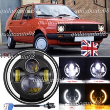7" Round Halo Angel Eyes LED Headlight Hi/Low DRL Beam Fit VW Golf Mk2 1983-1992