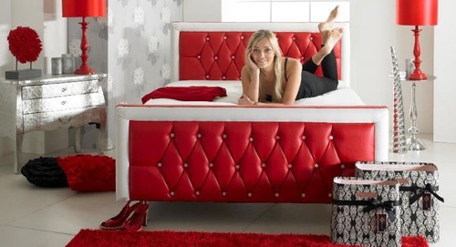 Red diamond faux - leather, bed