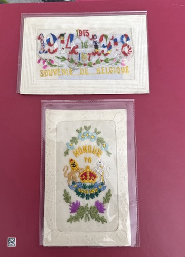 Embroidered silk postcards - postcards, ww1