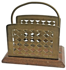 Antique Tonks & Sons letter rack Art Deco brass and oak