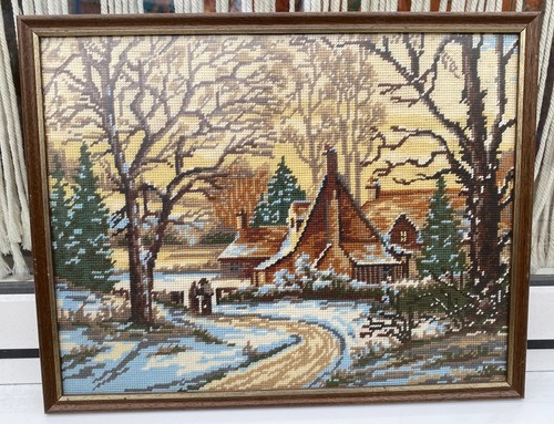 Vintage needlepoint cottage - vintage,