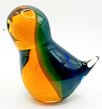 Murano Sommerso mid century modern art glass bird figurine, amber green & blue.