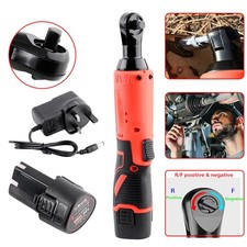 120Nm Electric Cordless Right Ratchet 3/8'' 90 Angle Wrench Power 2 Battery Kit