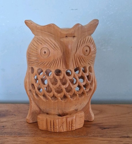 Hand carved wood owl figurine - hand,