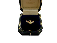 1990 Pearl Ring 9ct Gold Cultured Pearl & Diamond Ring Pearl Vintage Ring Size M