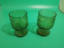 2 Vintage Fidenza Italy Smoked Drinking Glass Tumblers Embossed 3D Fruit Summer