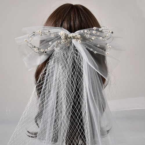 Pearl tulle bow bridal - pearl, veil