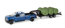 ERTL, CHEVROLET Blue pick-up with trailer and 6 round bales, 1/16, ERT47603