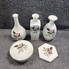 Job Lot Wedgwood "Hathaway Rose" 3 Bud Vase, Lidded Trinket + Other Lid