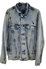 ZARA MAN Blue Denim Jacket size L Mens Button Up 100% Cotton Ripped Trucker