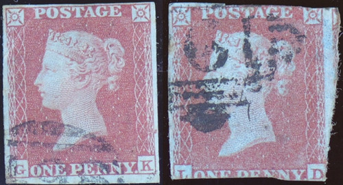 Penny red stamp used gb - red, x2