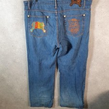 Vintage Coogi Baggy Y2K Hip Hop Denim Jeans Men W44 L31 Blue Embroidered Pattern