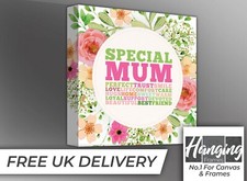 Flowers Mum Canvas. Art Frame Printing Picture Message. Mothers Day Gift Present