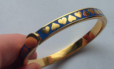Halcyon Days Skinny Bangle Blue Gold Plated Hearts Boxed