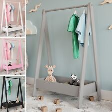 Kids Wooden Hanging Dress Up Clothes Rail Rack Display Stand Extra Storage Shelf