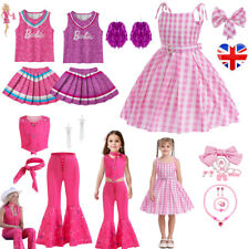 UK Girls Barbi Costume Princess Cheerleader Fancy Dress Tartan Skirt Vest Outfit