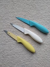 x3 Unbranded Multicoloured Small Chopping Knives with Covers - Used