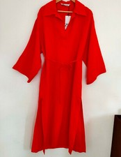 Zara SS21 Long Linen Blend Shirt Dress Red Belt Kaftan Tunic XS S BNWT