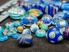 Blue 142g mixed lampwork modern millefiori foil glass bead craft loose job