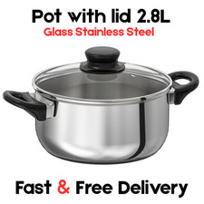 IKEA ANNONS Large 2.8L Cooking Pot with Glass Lid Stainless Steel Saucepan