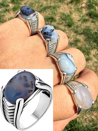Mens real 925 - silver, agate