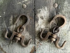 Rare  Antique Wrought Iron Hand Forged Butchers Meat Hooks  Pair