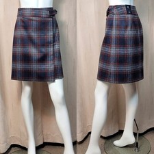 M&S Wrap A-LINE MINI SKIRT with WOOL ~ Size 8 (21" Length) ~ NAVY Mix CHECK
